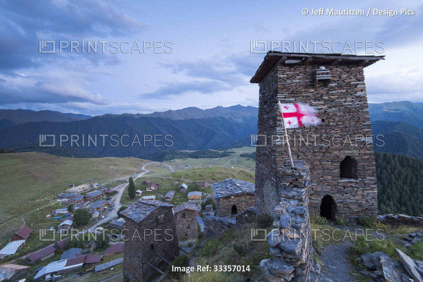 The medieval fortress and tower houses of Keselo overlooking the village of ...