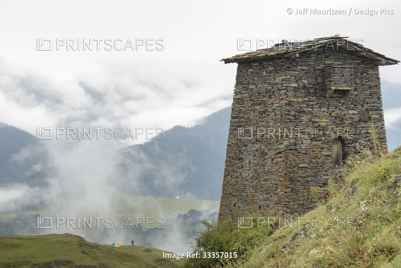 Close-up of a tower house at the mountaintop medieval fortress of Keselo ...