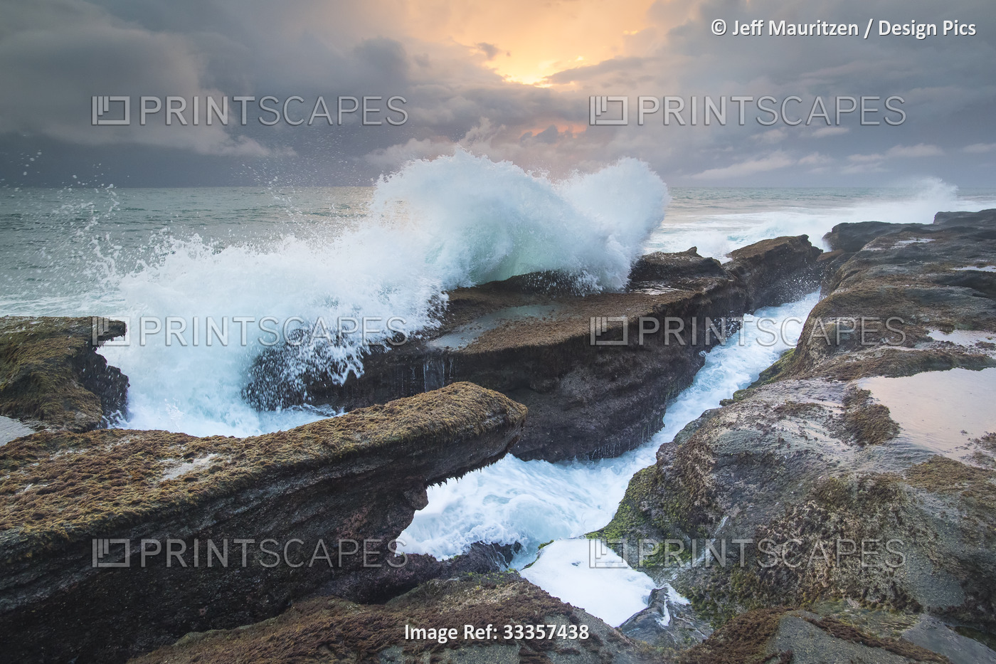 Waves crash against the rocks at Piro Beach in the Osa Peninsula of Costa Rica; ...