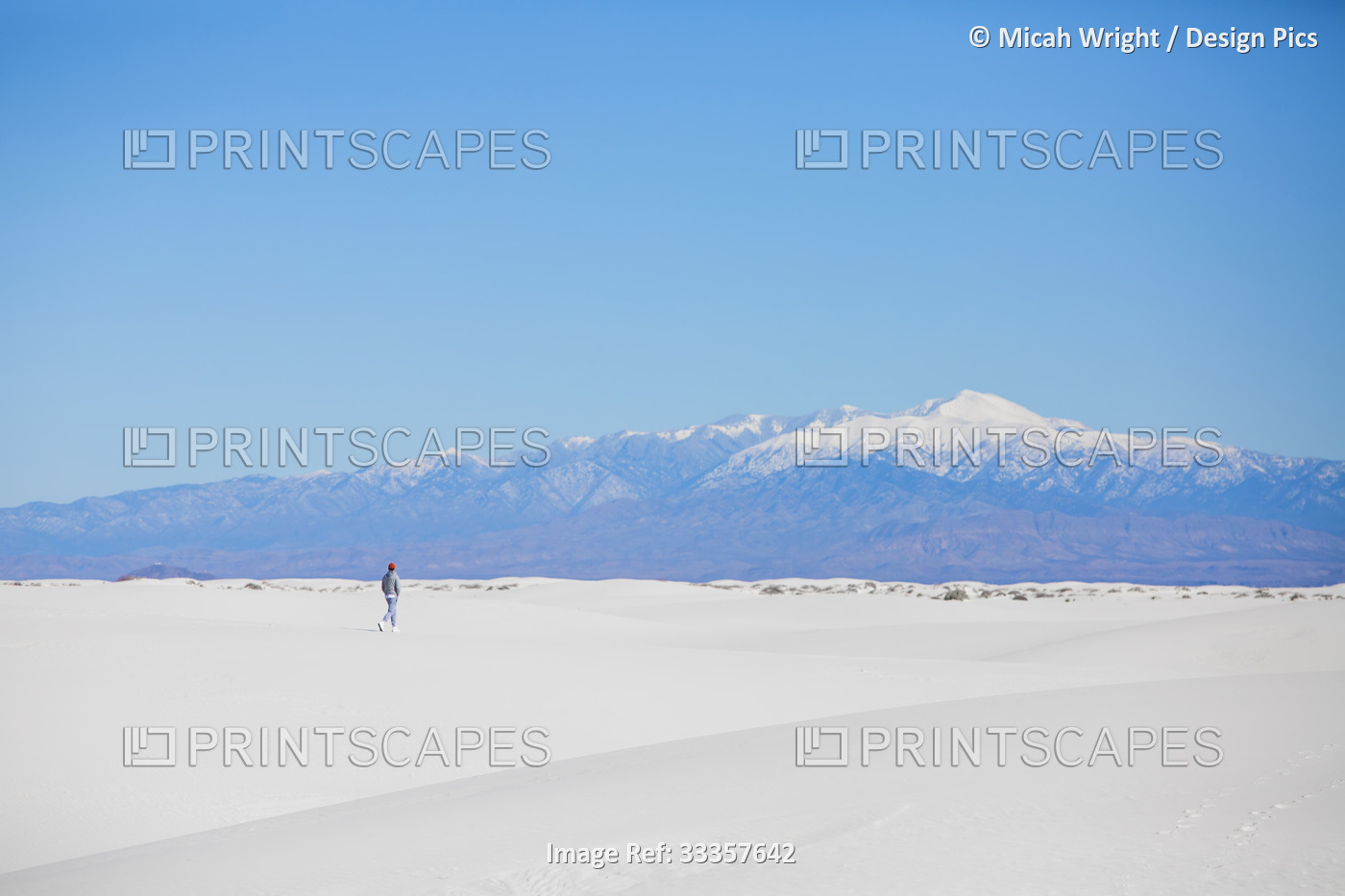 Tourist exploring the beautiful, plain white sands of the dunefields at the ...