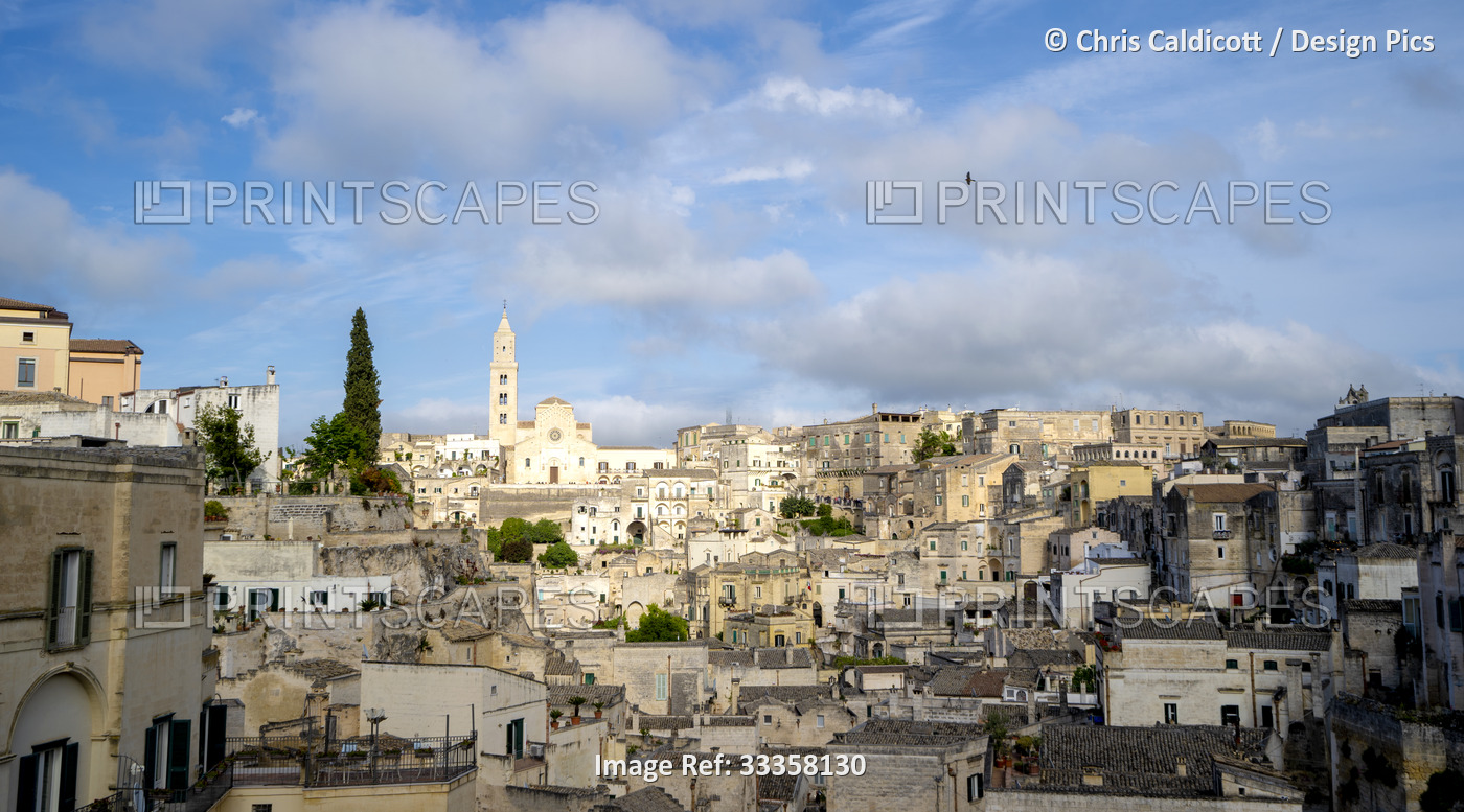 Cityscape panorama of the town of Sassi di Matera and its ancient cave ...