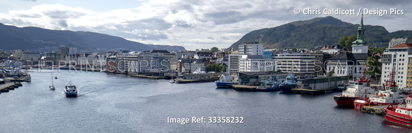 The harbour of Bergen, on the southwest coast of Norway; Bergen, Hordaland, ...