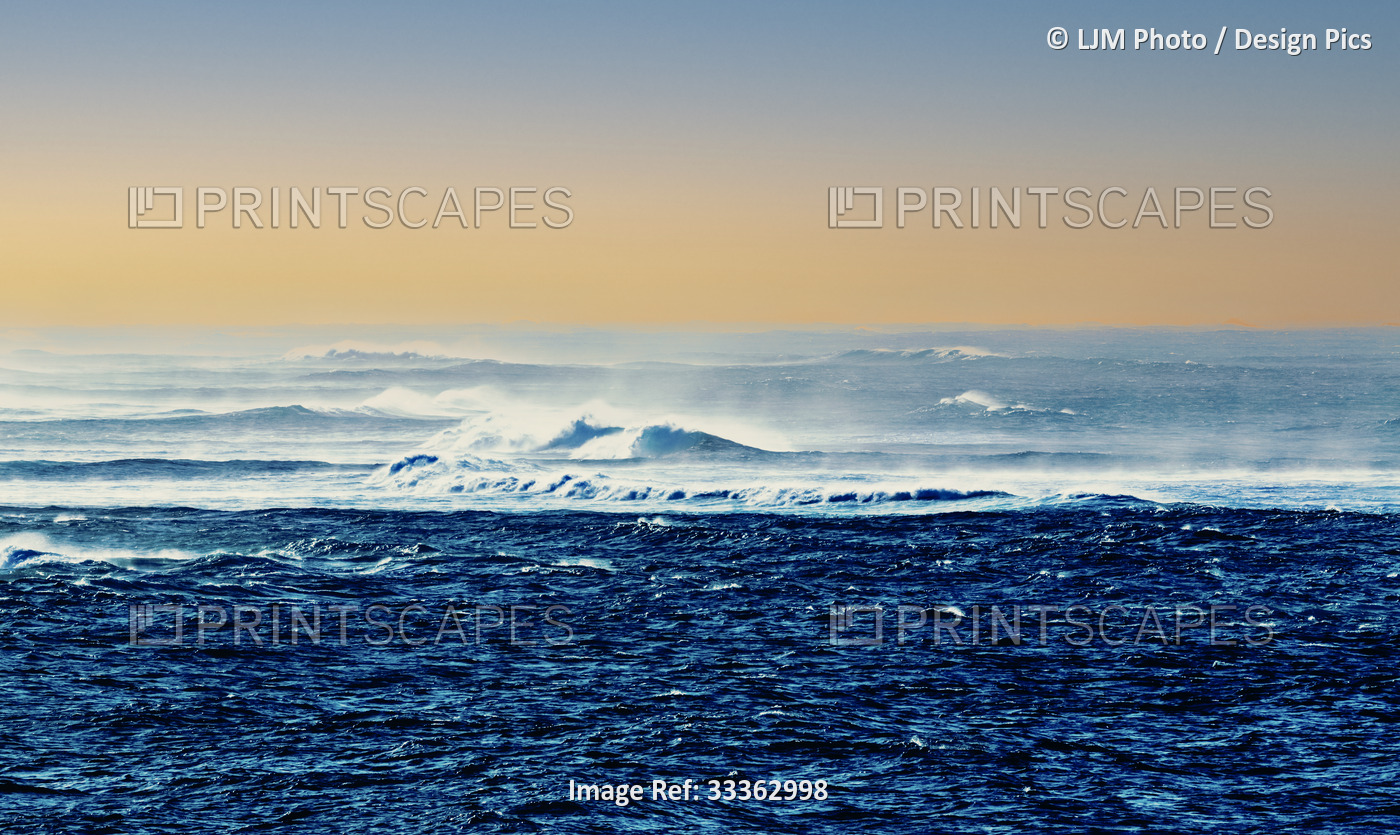 Seascape of waves breaking from a lookout at Ho'okipa Beach Park, near Paia; ...