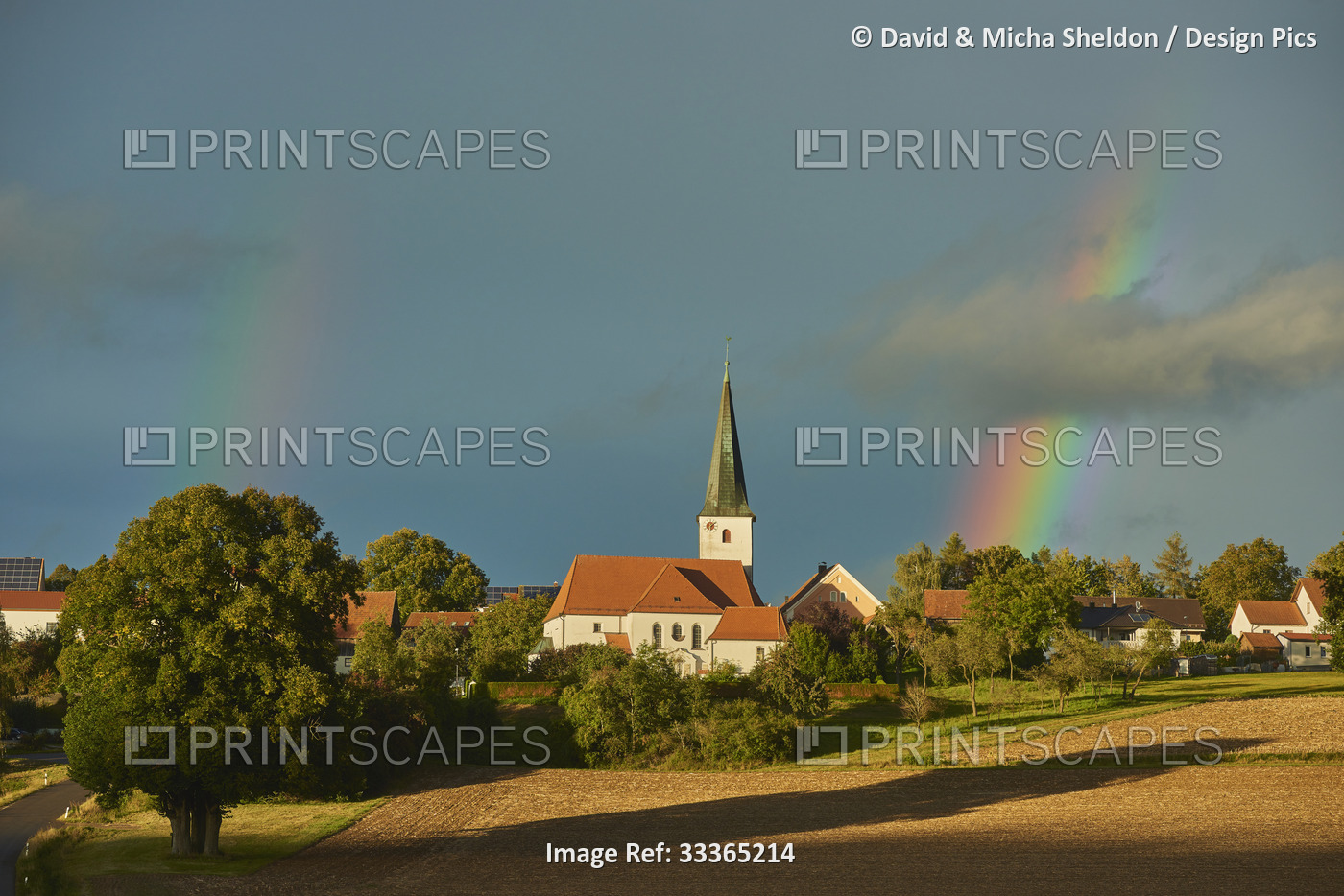 The church of Dietkirchen in between of two rainbows; Neumarkt District, Upper ...