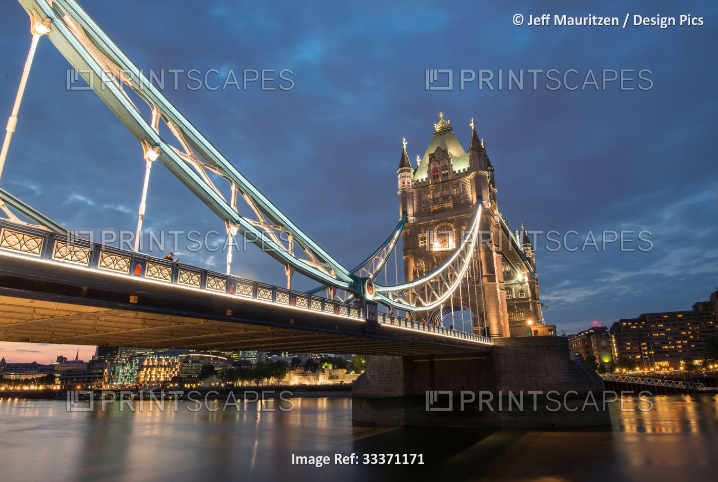 Twilight at Tower Bridge and River Thames in London, England.