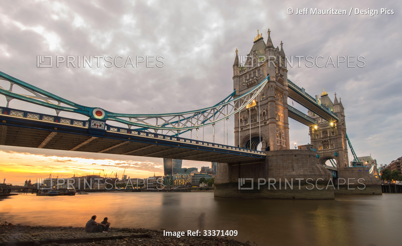 Sunset at the Tower Bridge and River Thames in London, England.