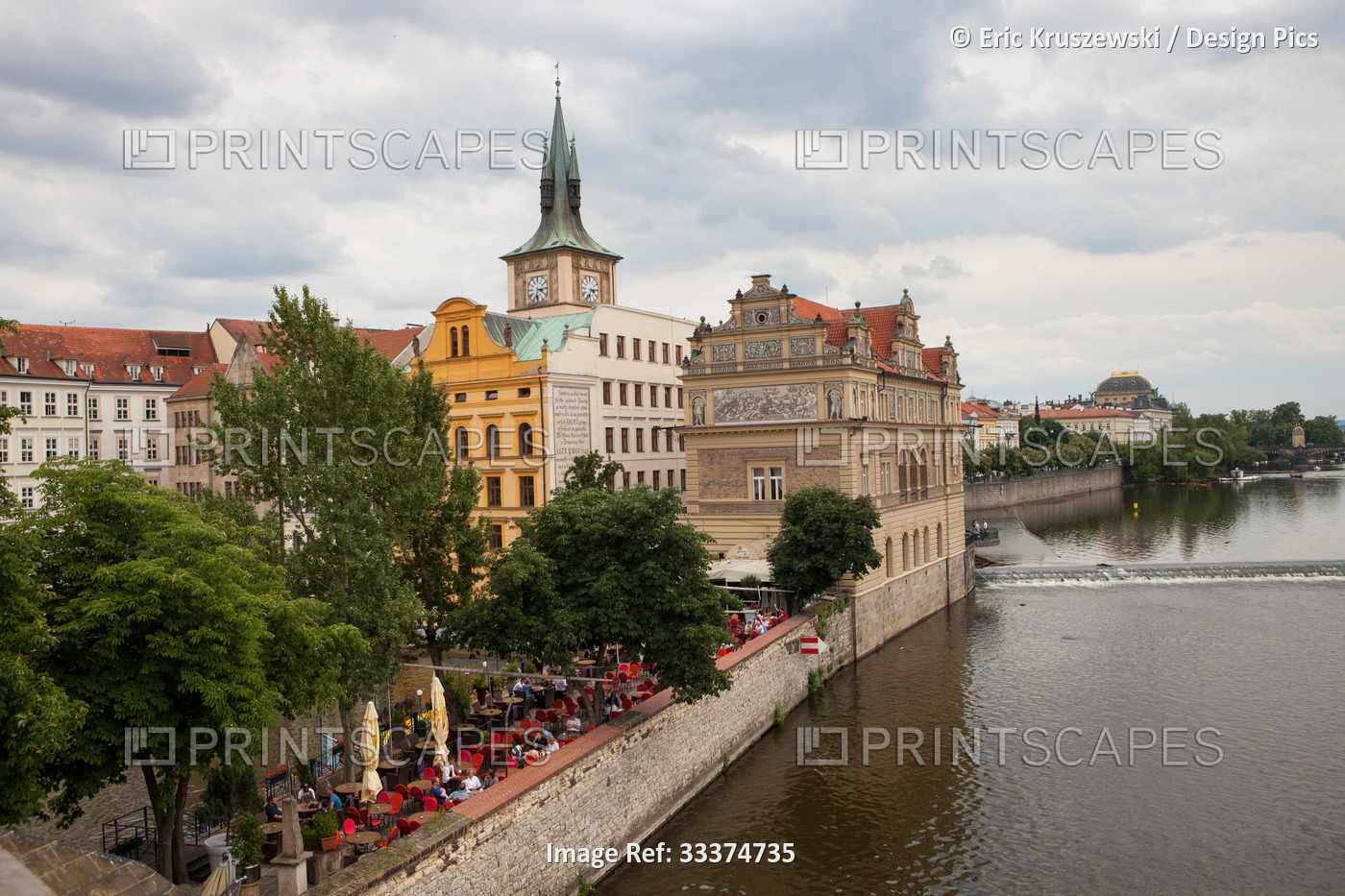 A view of Old Town Prague and the Vltava River from The Charles Bridge.; Old ...