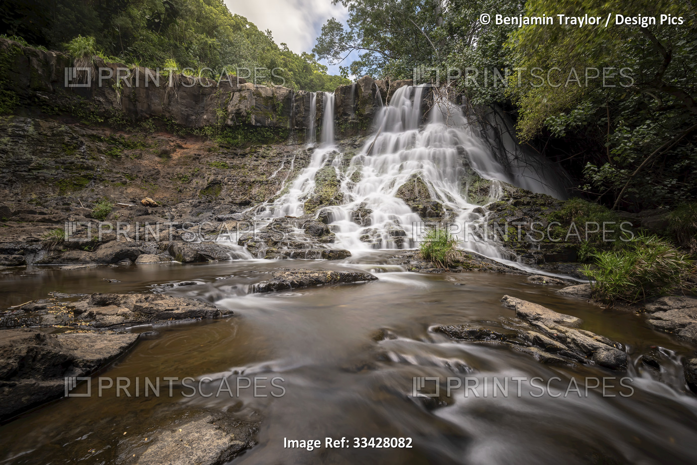Ho'opi'i Falls along the Kapa'a Stream near the Kapa'a town; Kauai, Hawaii, ...