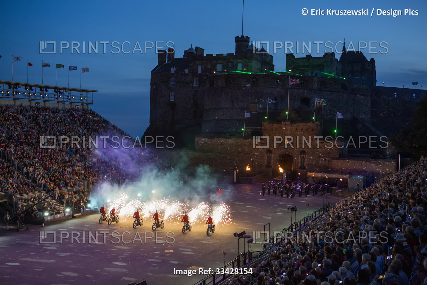 During the annual Military Tattoo in Edinburgh, Scotland, motorcycle stunt ...