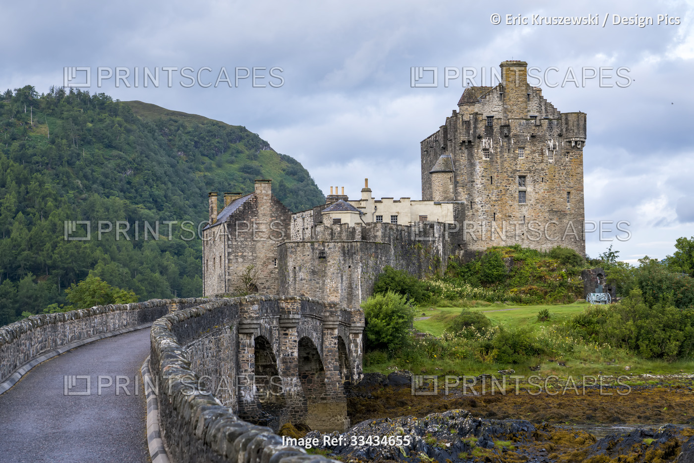 A view of Eilean Donan Castle and its causeway bridge in Kyle of Lochalsh, ...