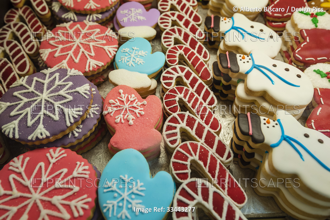 Christmas themed confections, cookies in shapes of Christmas symbols and ...