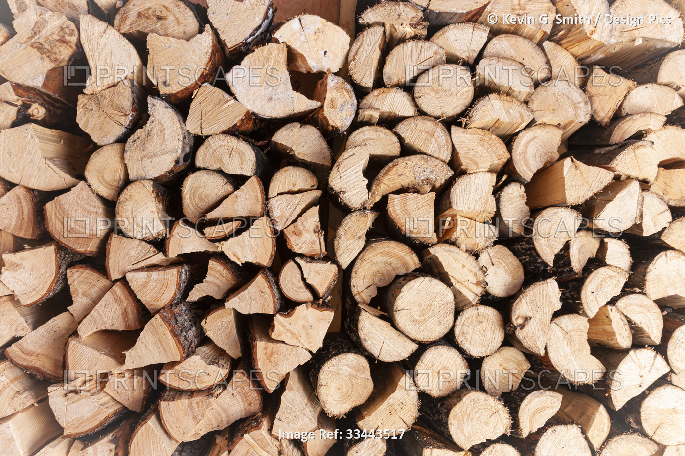 Detail photo of firewood which has been cut, split and stacked; Kalskag, ...