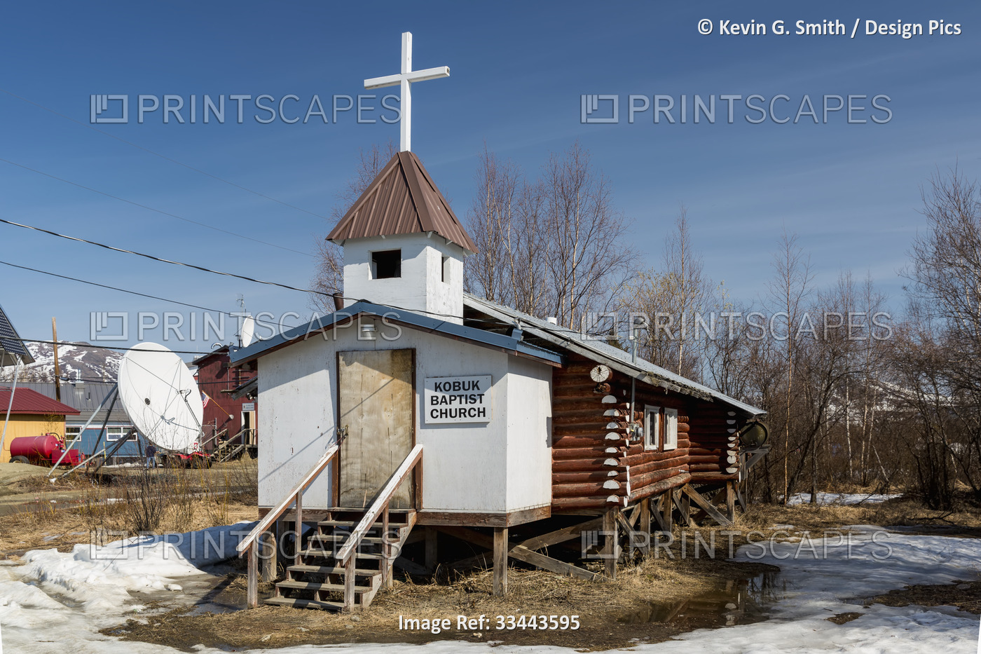 Kobuk Baptist Church in springtime in Northwestern Alaska; Kobuk, Alaska, ...