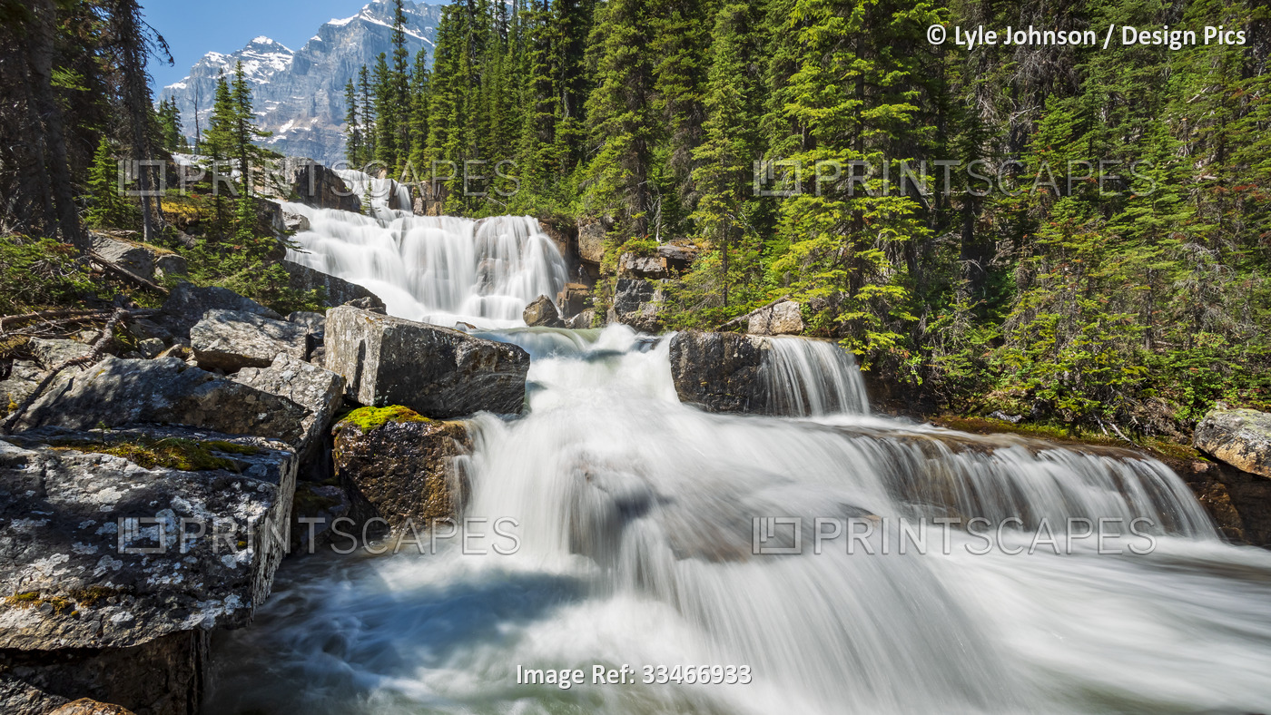 Water cascading over Giant Steps at Paradise Creek, Banff National Park; ...