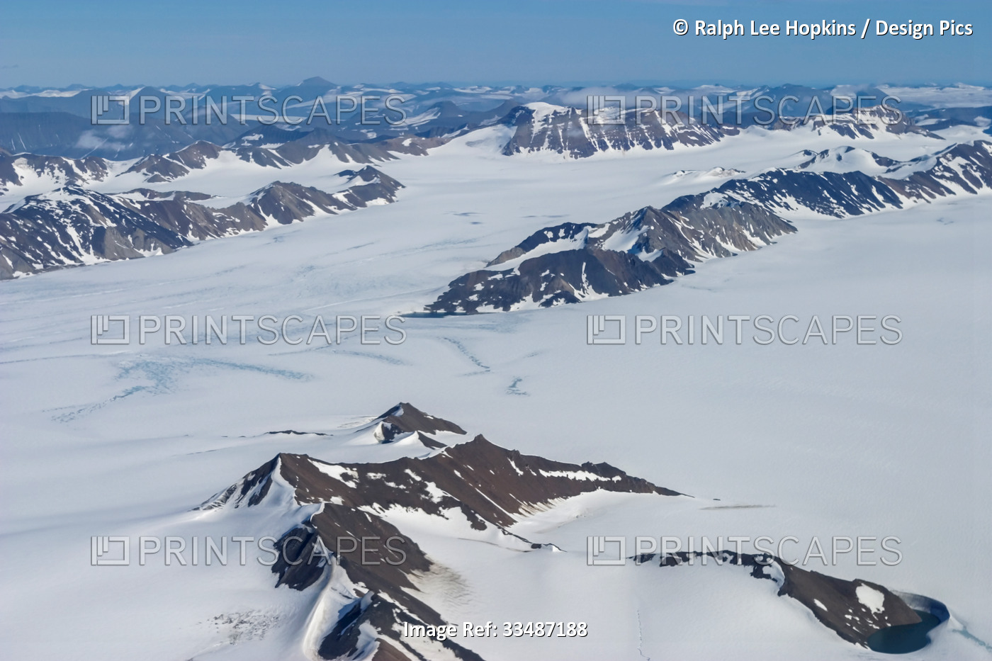 Aerial of ice cap, Spitsbergen Island, Svalbard, Norway.