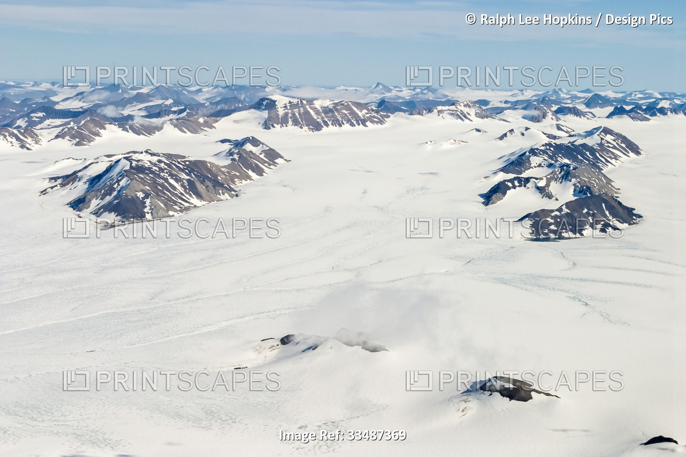 Aerial of polar ice cap, Spitsbergen Island, Svalbard, Norway.