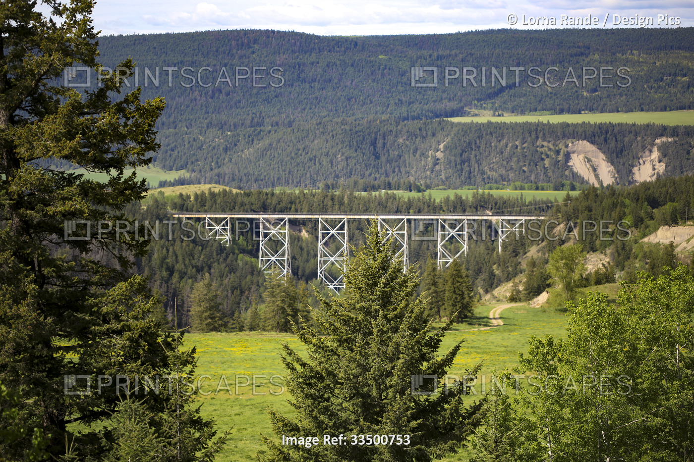 Bridge and vast landscape of the Coast Mountains in the Fraser Canyon of ...