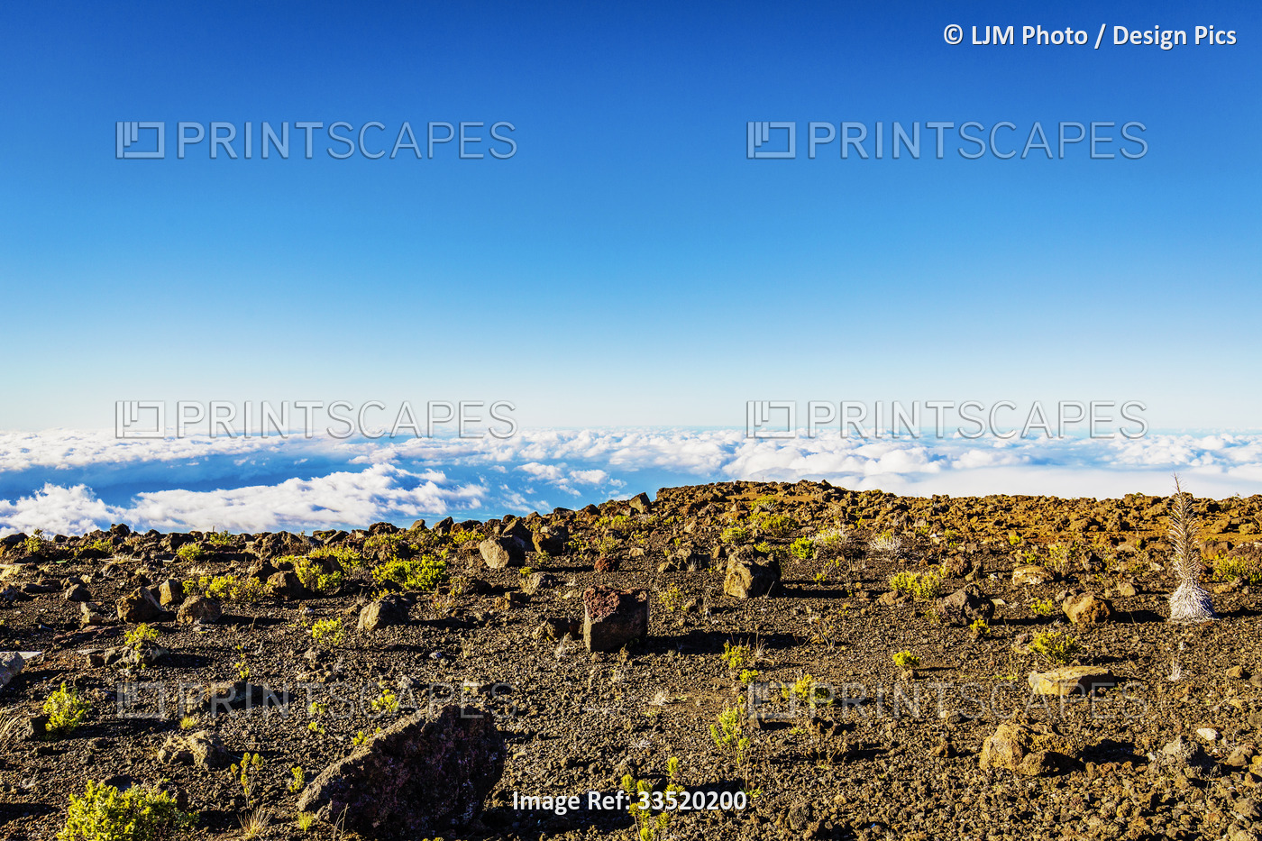 Landscape of rock and soil above the clouds; Maui, Hawaii, United States of ...