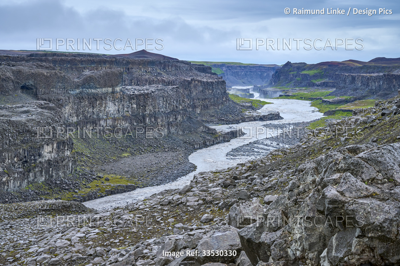 River in summer, Jökulsargljufur Canyon, Vatnajokull National Park; Dettifoss, ...