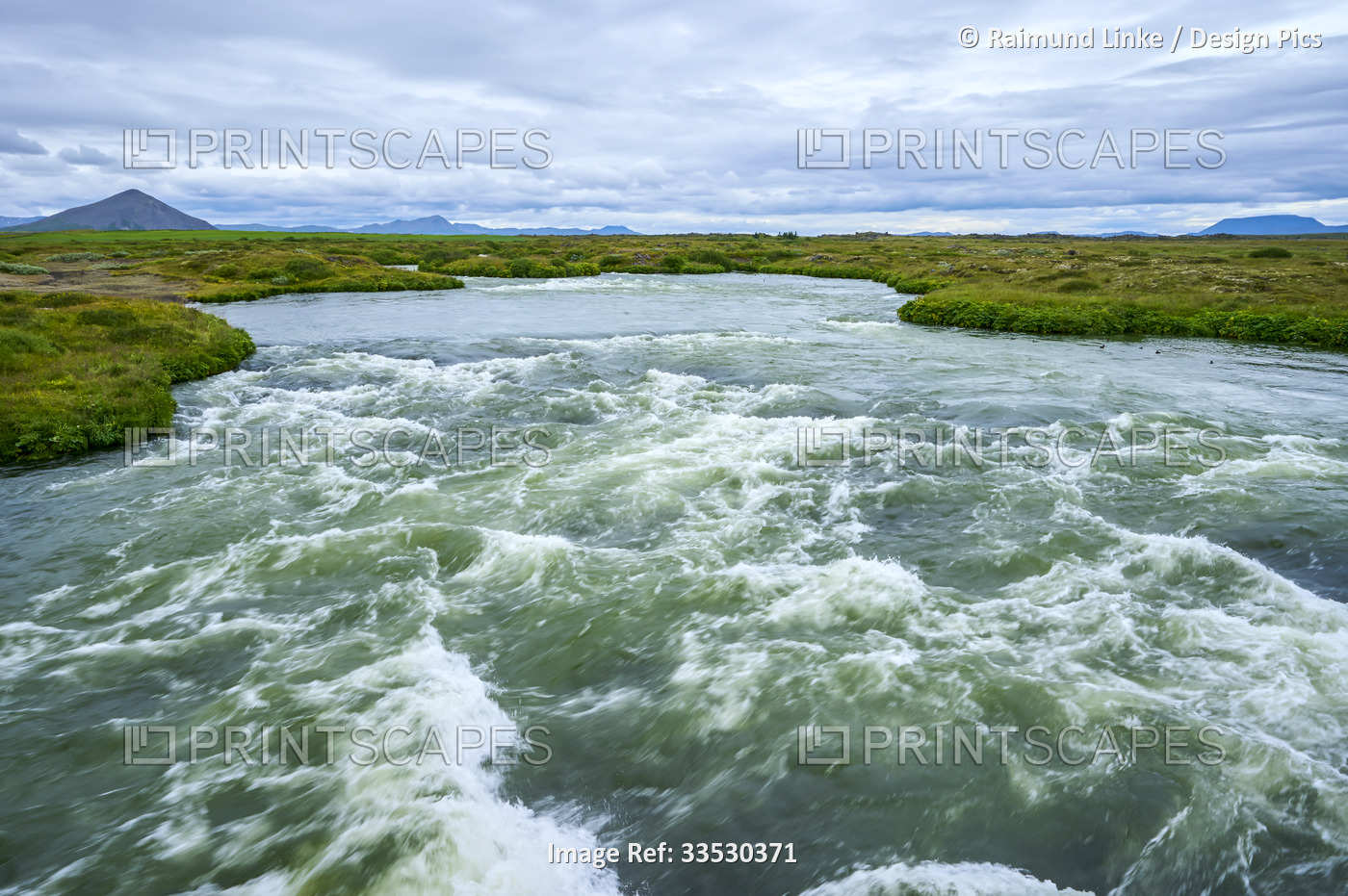 Rapid currents along the River Laxa in the Myvatn Region in summer; ...