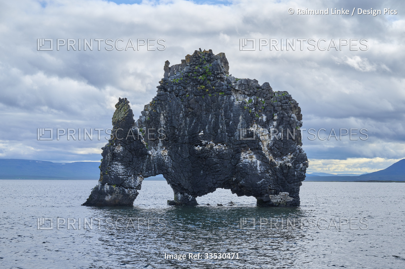 Basalt rock formation of Hvitserkur in Húnaflói in Vatnsnes Peninsula in the ...