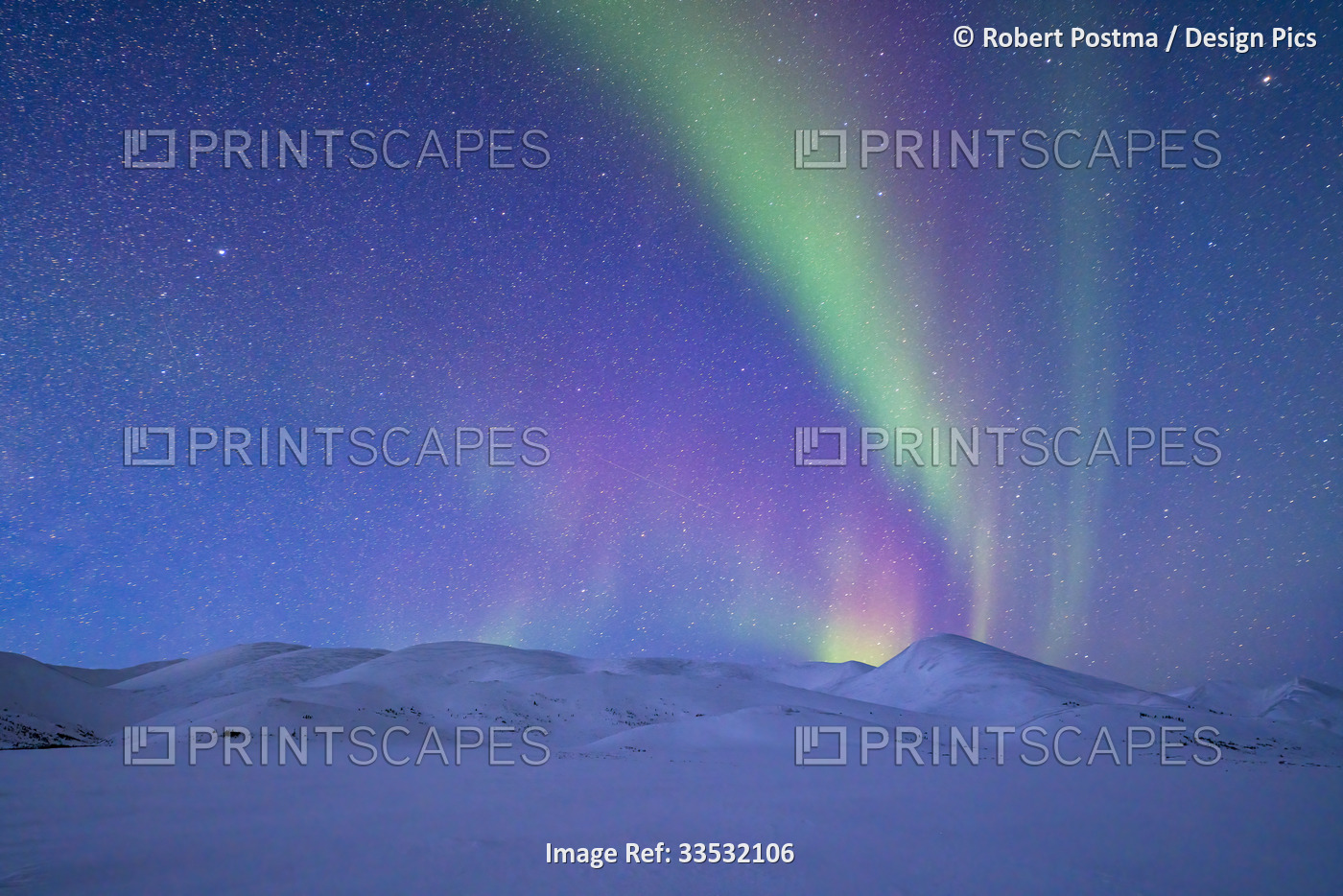 Brilliant aurora borealis or northern lights over the Dempster Highway; ...
