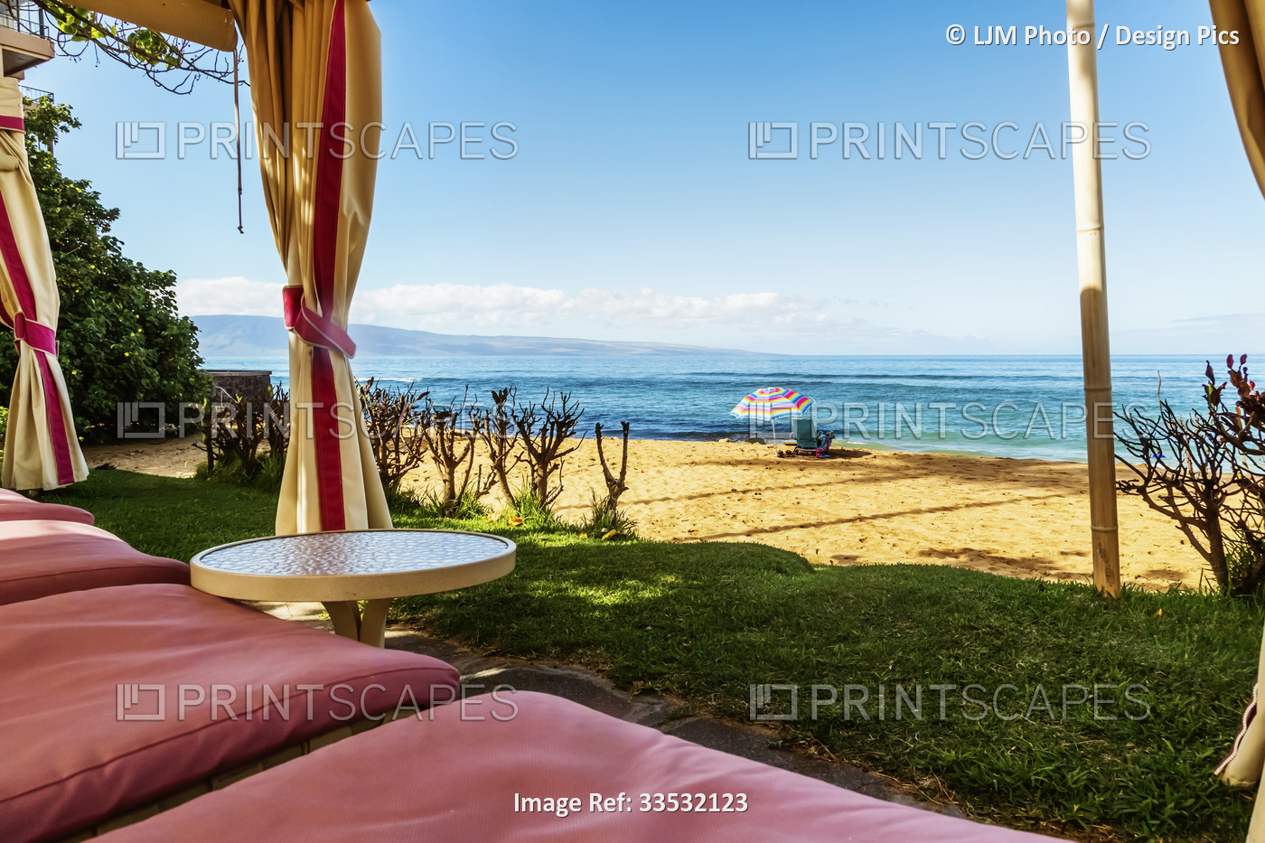 A beach enclosure at the water's edge on Ka'anapali Beach, with an ocean view ...