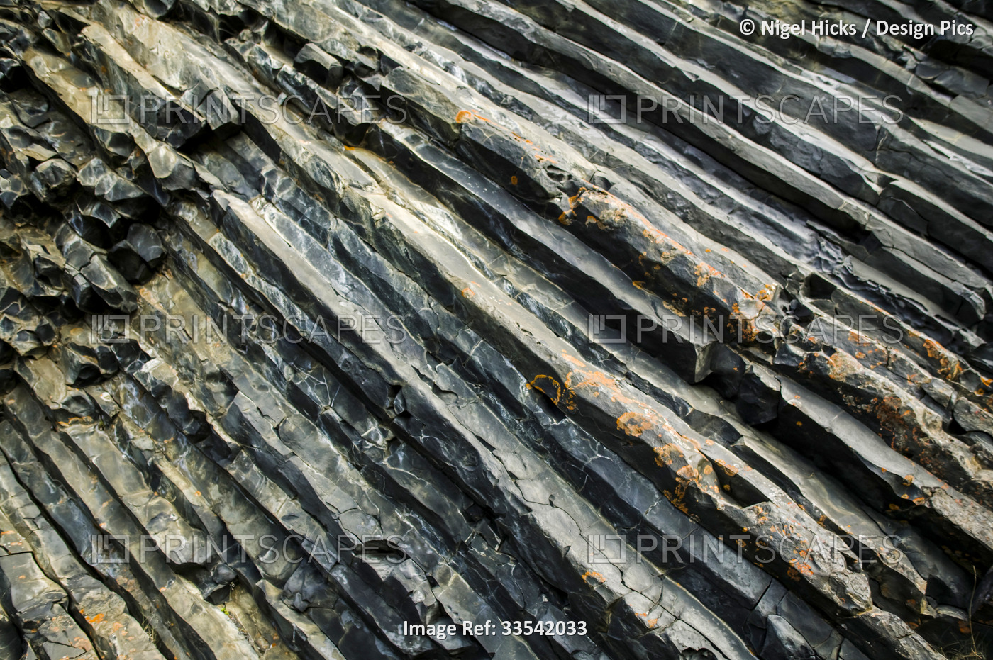 Close-up detail of basalt lava patterns, Hljodaklettar, Vesturdalur, ...