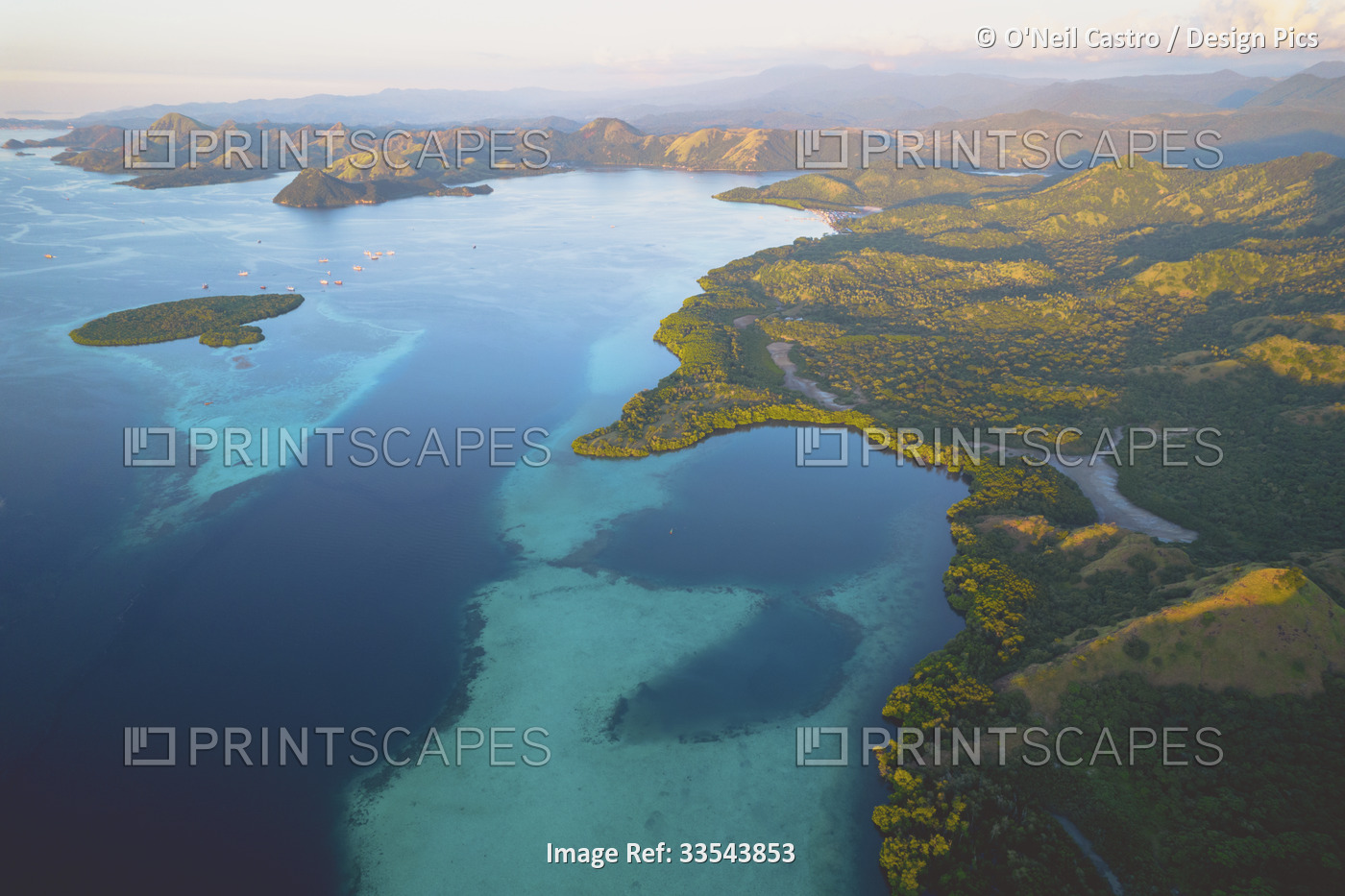 Aerial view of the Komodo Islands, Komodo National Park, home of the famous ...
