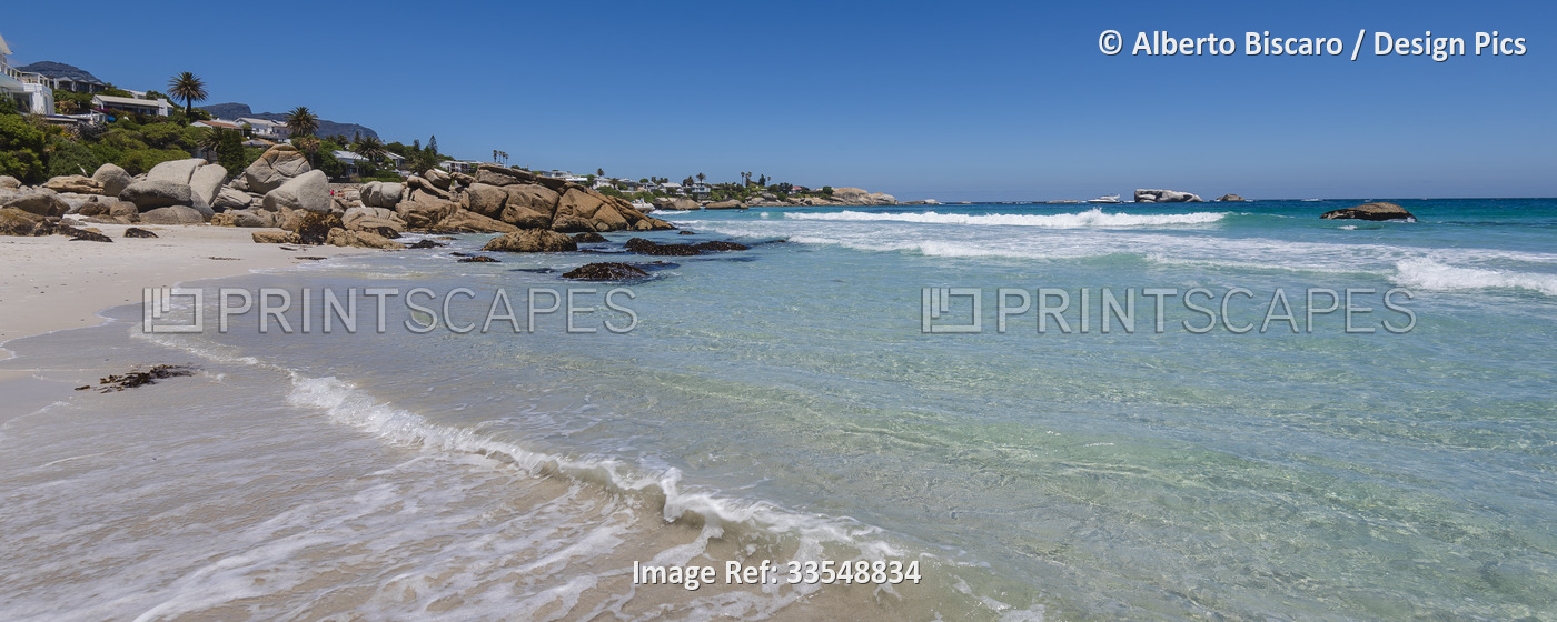 Beachfront homes along the Atlantic Ocean at Clifton Beach; Cape Town, Western ...
