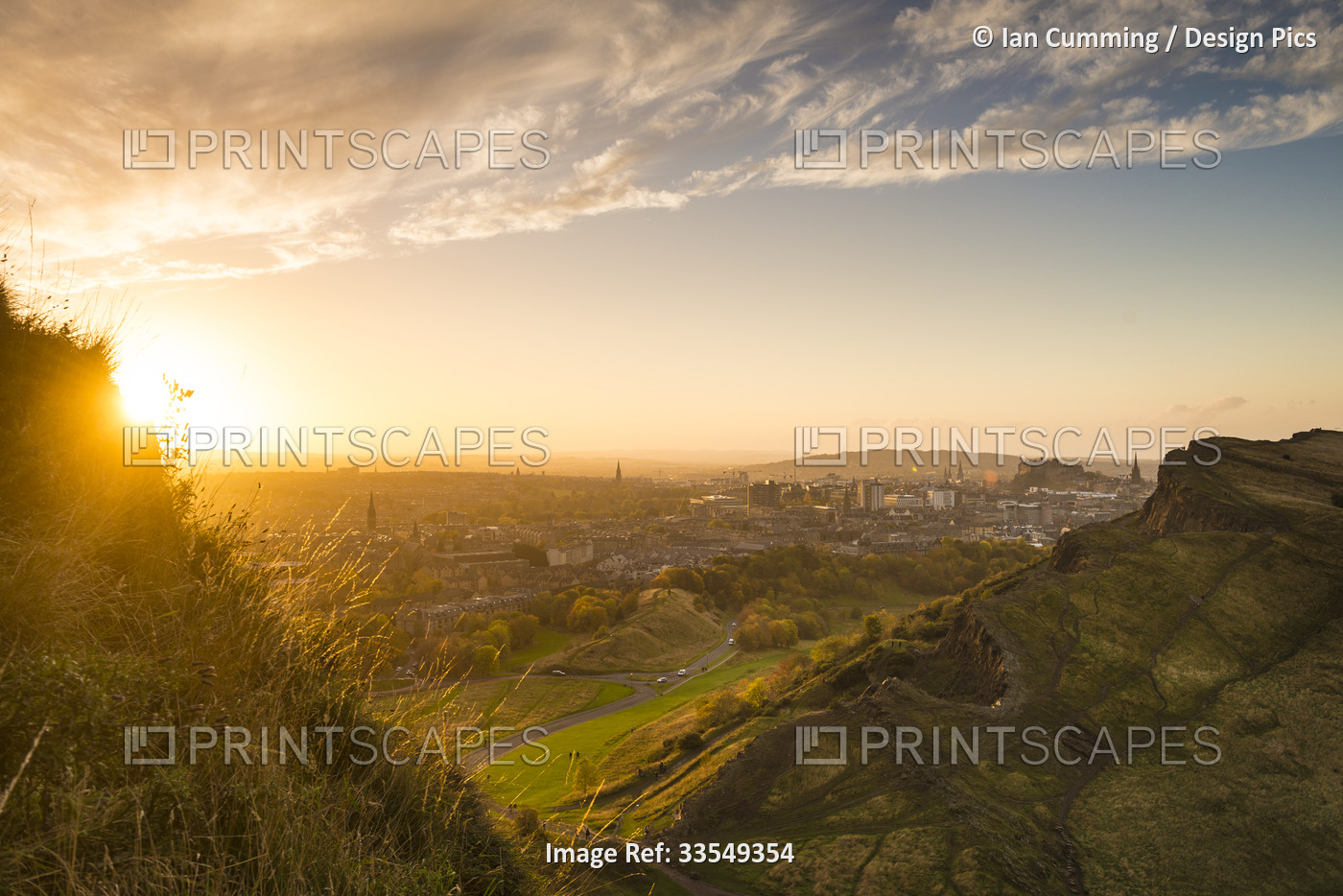 Looking across from Arthur's Seat to Edinburgh Castle and city in the distance ...