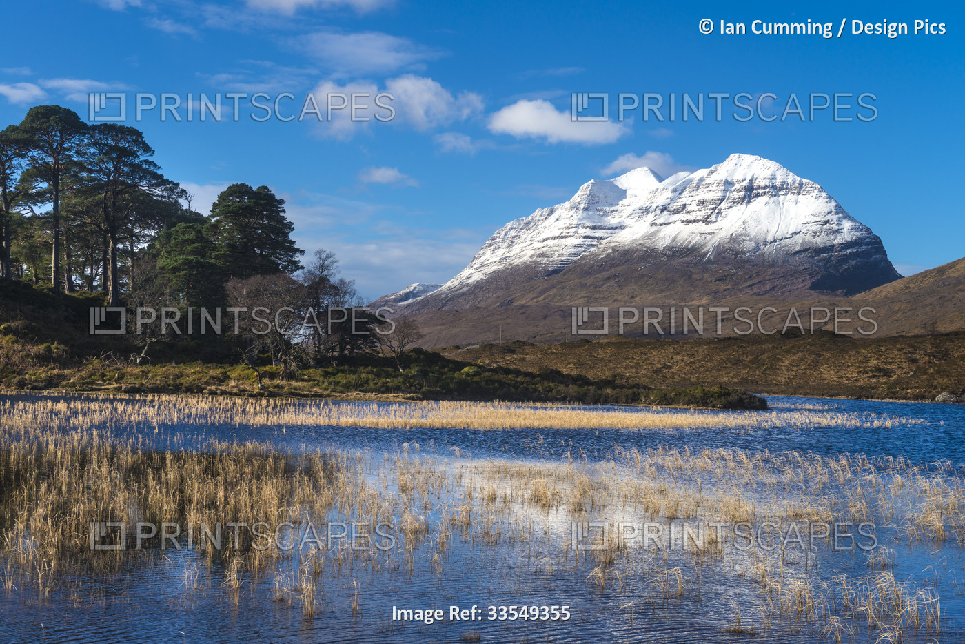 Looking across small lochen to Liathach covered in snow, Glen Torridon; ...