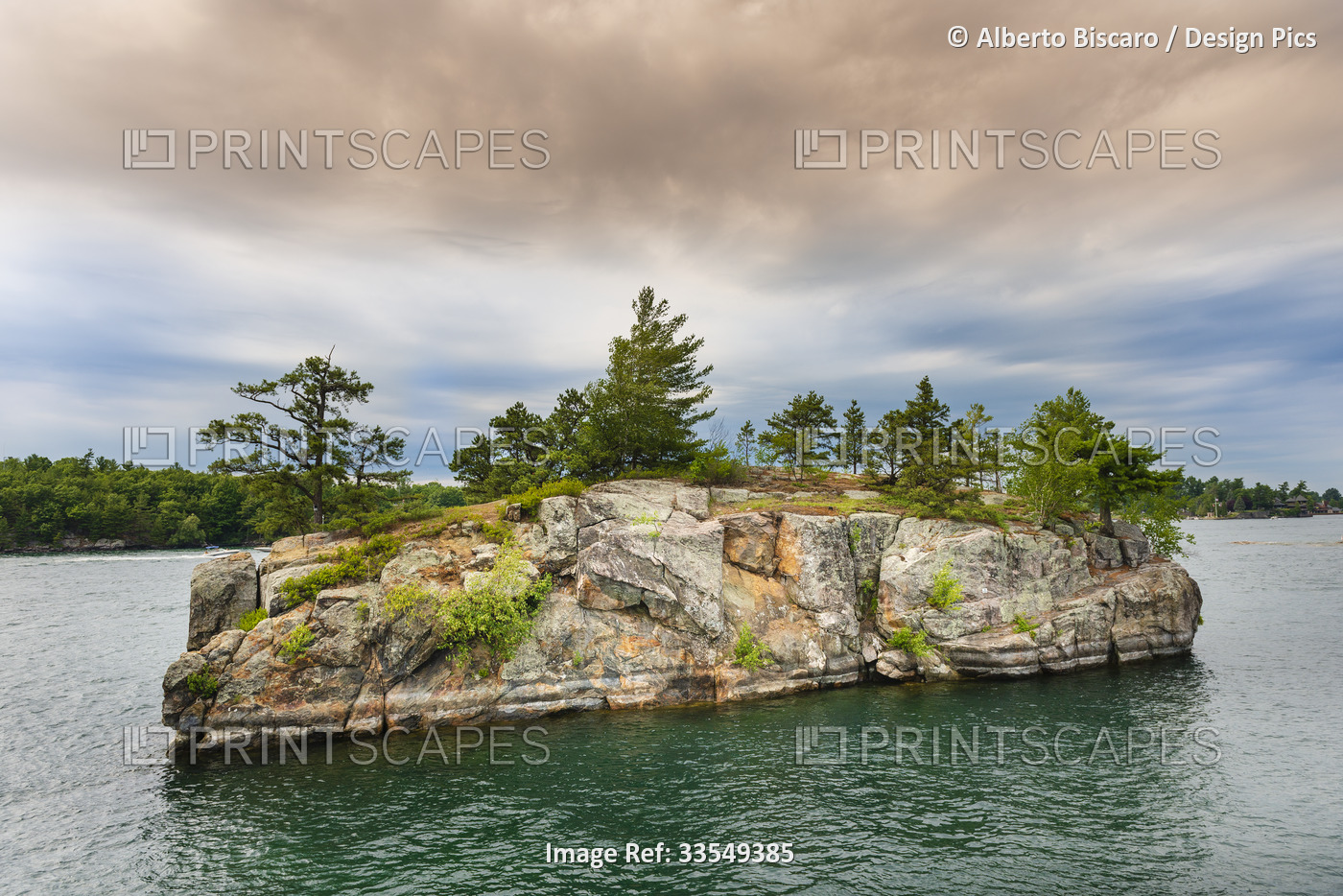 Small island in the Thousand Islands, a North American archipelago of 1,864 ...