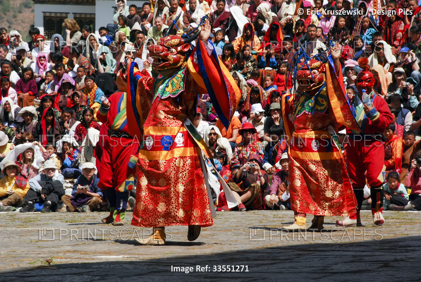 Performers in costume do a Cham dance at the Bhutanese Paro Tshechu Festival ...