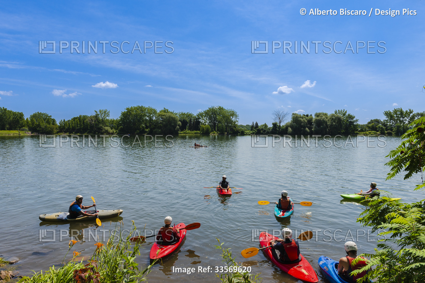 Kayaking on the St. Lawrence River in Montreal; Montreal, Quebec, Canada