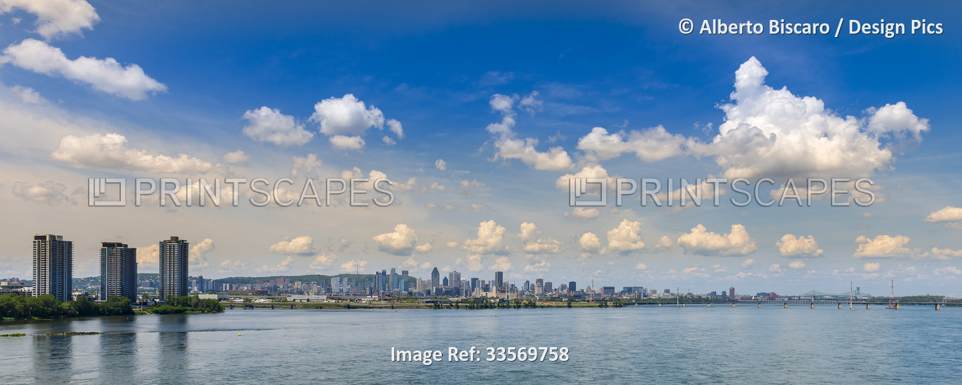 Montreal cityscape and St. Lawrence River viewed from Samuel De Champlain ...