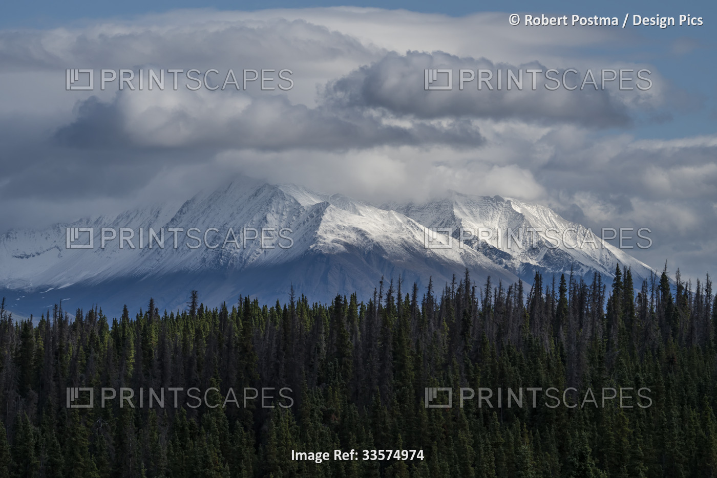 Mount Decoli shrouded in clouds, located outside of Haines Junction; Yukon, ...
