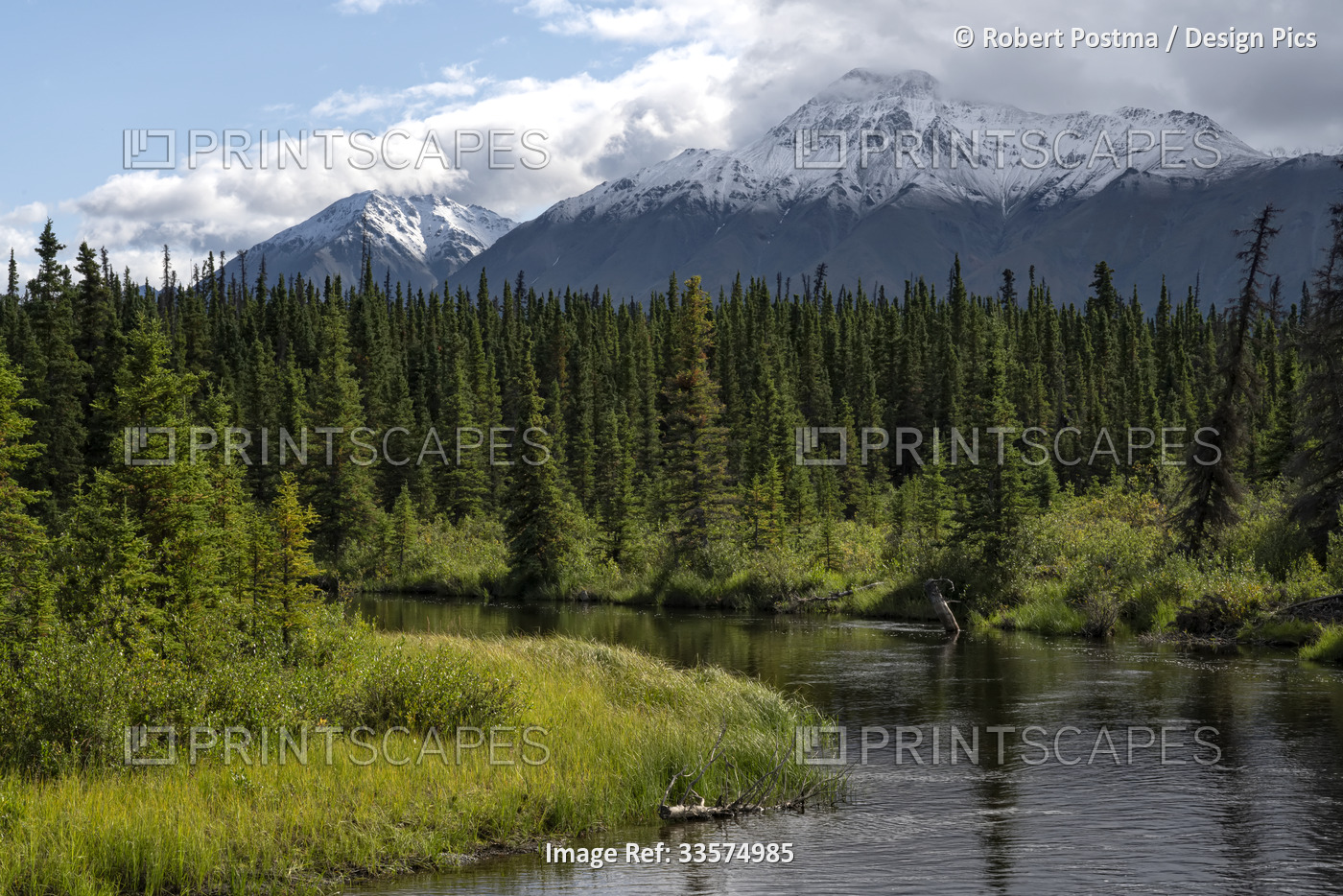 The Jarvis River winding its way into the mountains in the beautiful Yukon ...