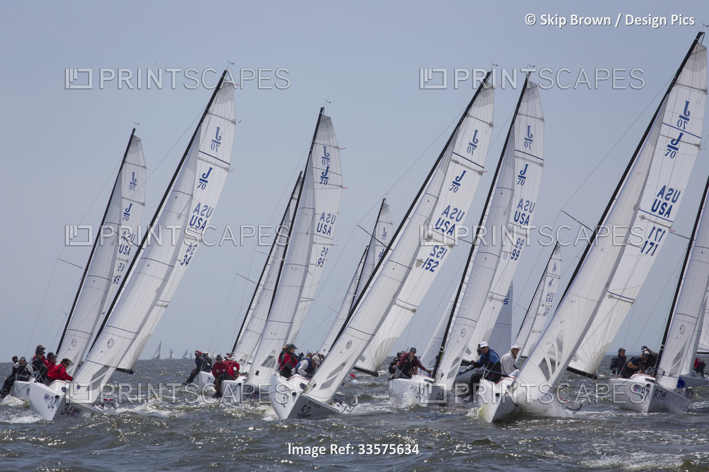 A fleet of J70 Sailboats during a race on the Chesapeake Bay near Annapolis, ...