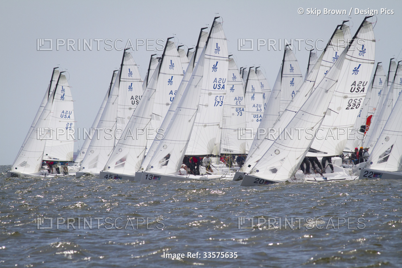 J-70 sailboats on the starting line of a regatta on the Chesapeake Bay near ...