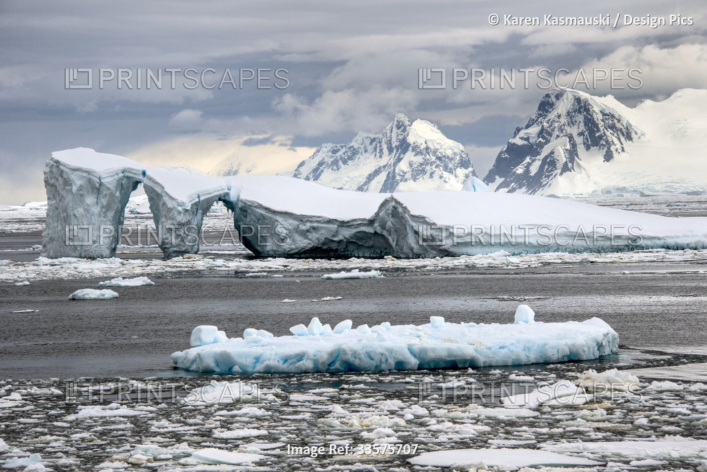 Icebergs in Antarctica's Penola Strait, along the Antarctic Peninsula; ...