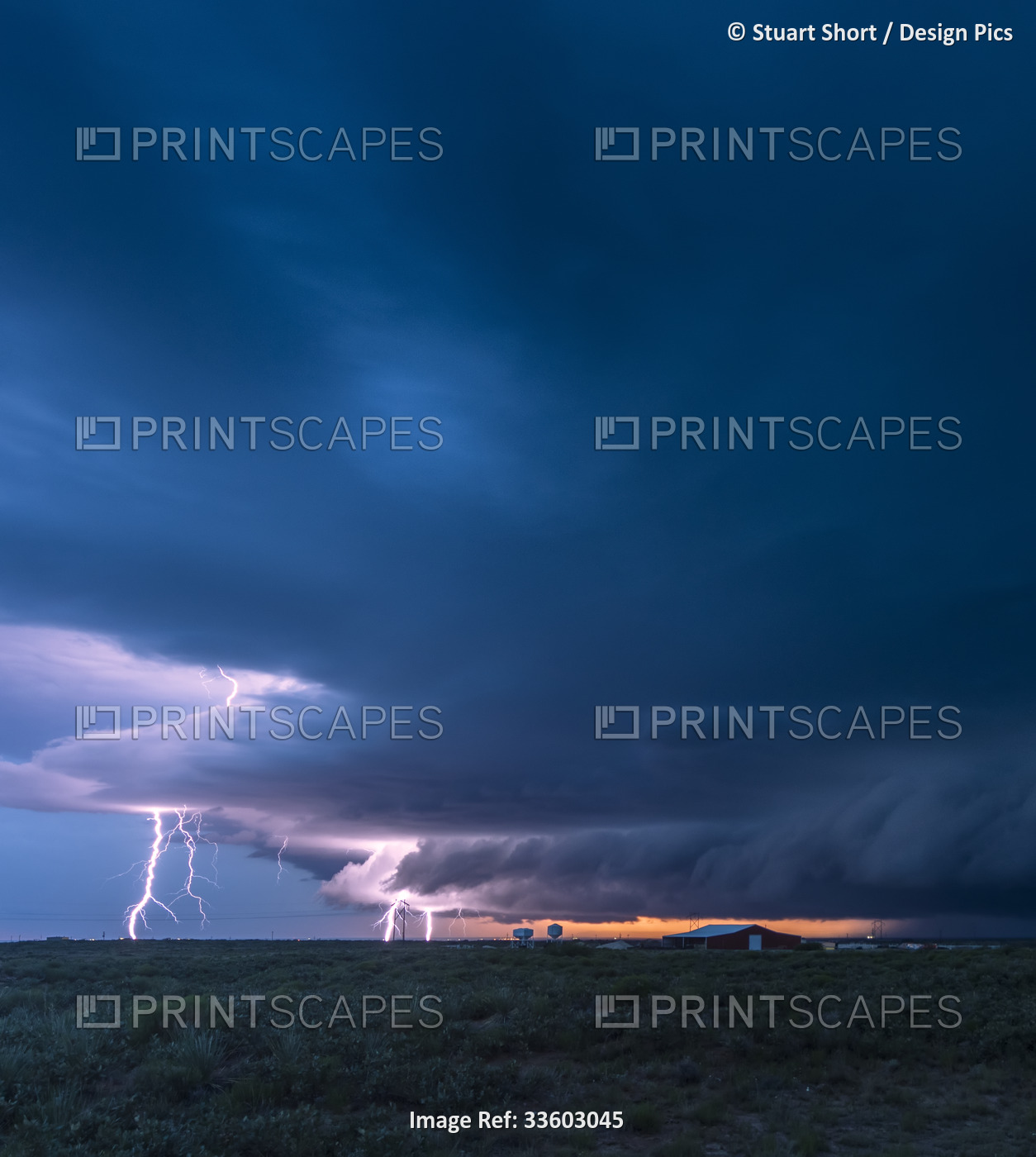 Lightning strikes from a supercell thunderstorm over the oil fields of New ...