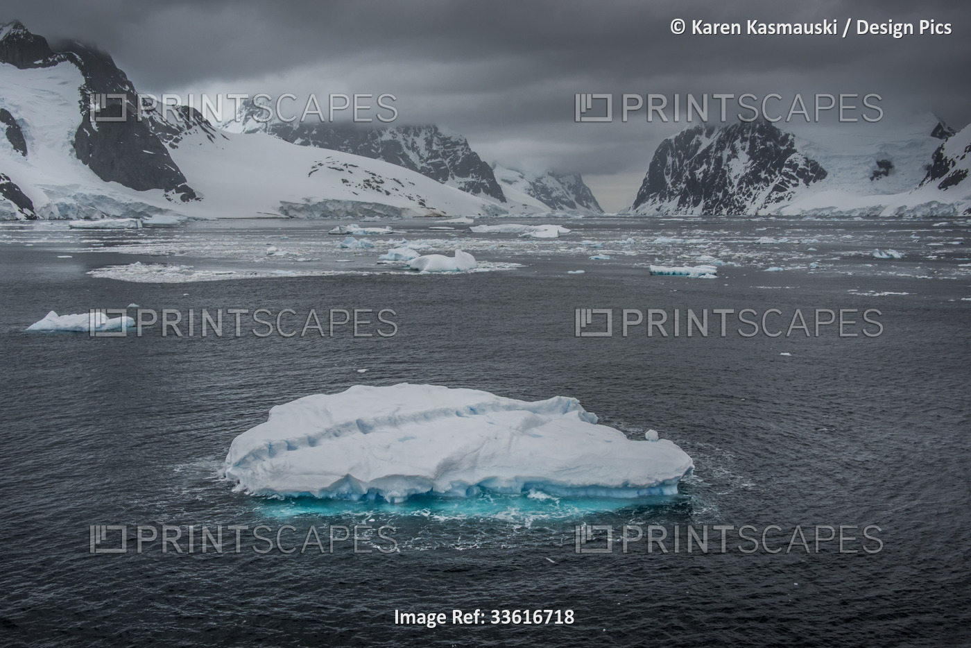 Ice fragment in the Lemaire Channel.  The blue colour of the ice results from ...