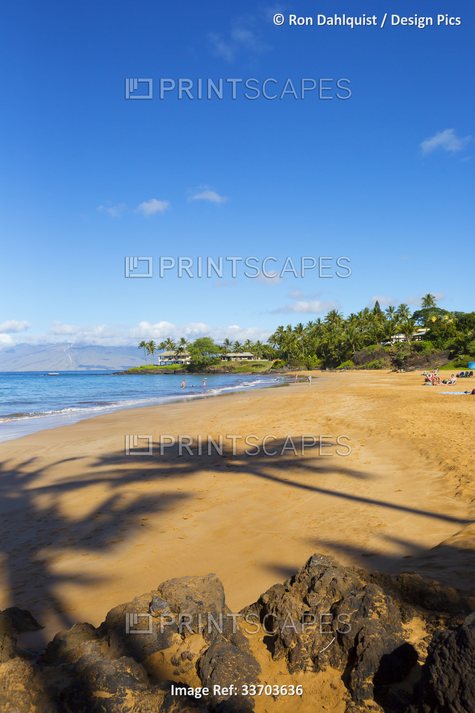Sunlight over the golden sand of Polo Beach; Wailea, Maui, Hawaii, United ...