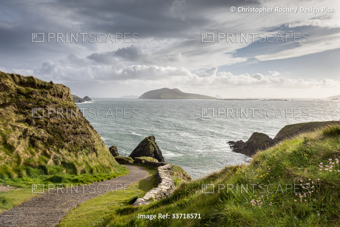View from the Dingle Peninsula with Skellig Islands on the horizon; Dingle, ...