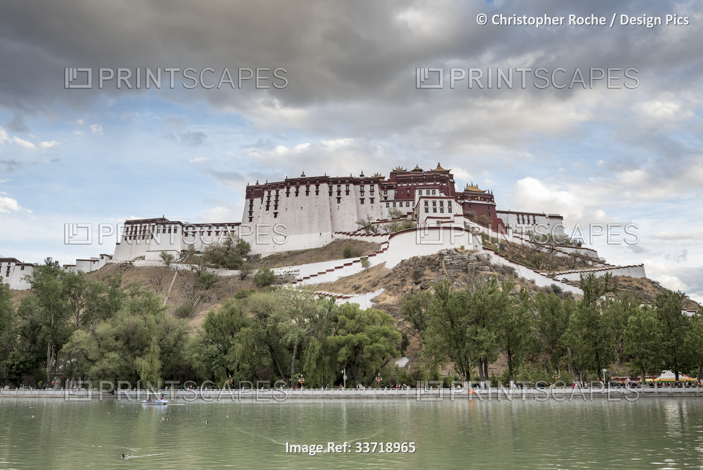 Back View of the Potala Palace, once the Winter Palace of the Dalai Lamas, with ...