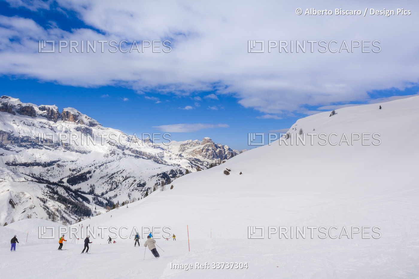 Downhill skiing in the Dolomites, Veneto, Italy; Belluno Province, Veneto, Italy