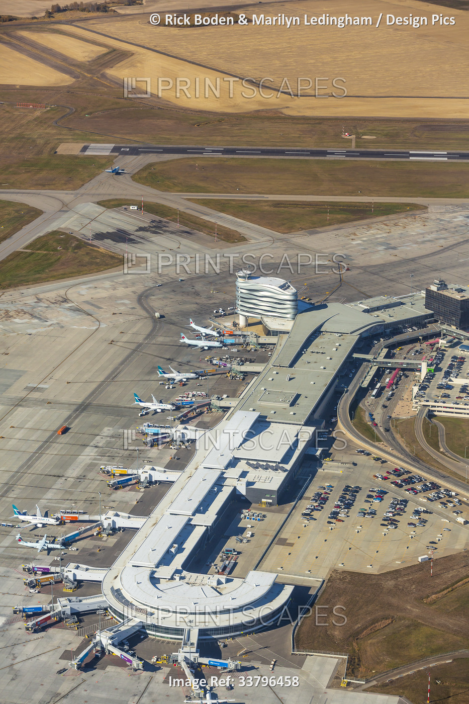 Aerial view of terminal buildings at Edmonton International Airport located ...