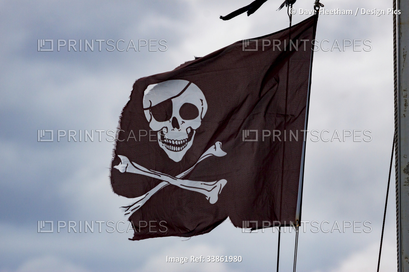 Weathered and worn skull and crossbones pirate flag; England