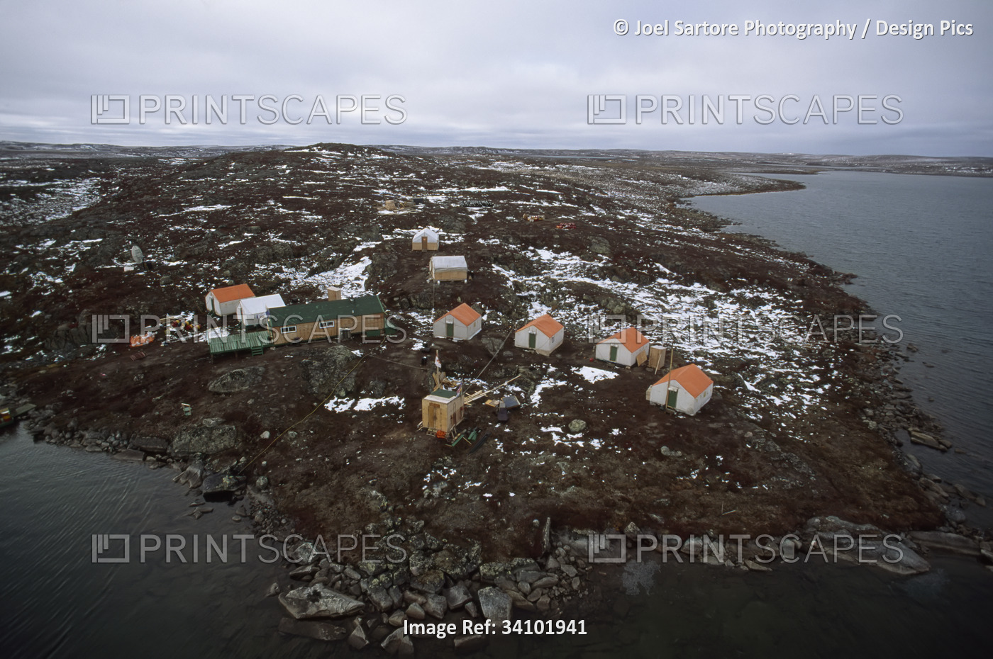 Aerial view of a diamond mining exploration camp in Canada's NWT; Yellowknife, ...